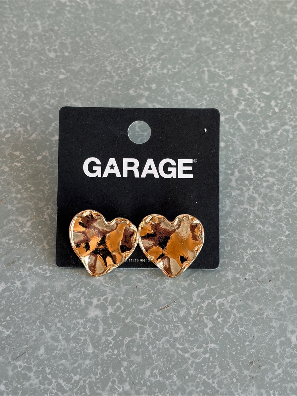 Garage gold tone hammered Heart earrings
